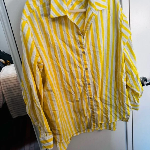 AERIE Good Day Yellow Striped Button Down Shirt. NWT - Picture 3 of 6